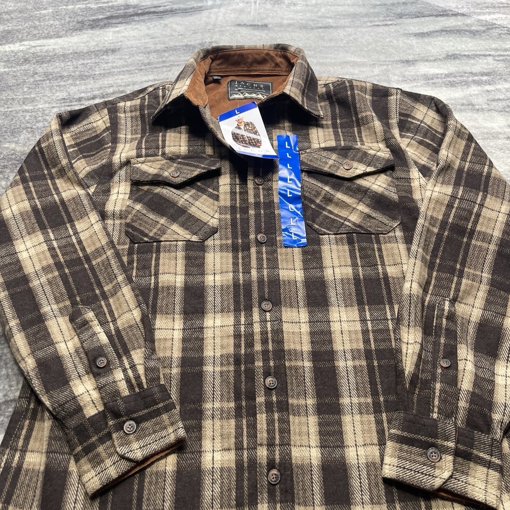Jachs New‎ York Men's Large Brown Plaid Long Sleeve Button Up Shirt Cotton Blend